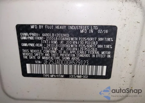 2016 Subaru Forester 2.5I Premium из США, поврежденный, VIN JF2SJADC0GH529123